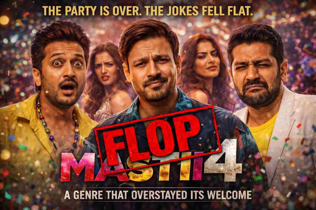 Riteish Deshmukh, Vivek Oberoi, and Aftab Shivdasani in a comedic pose from the movie Mastiii 4