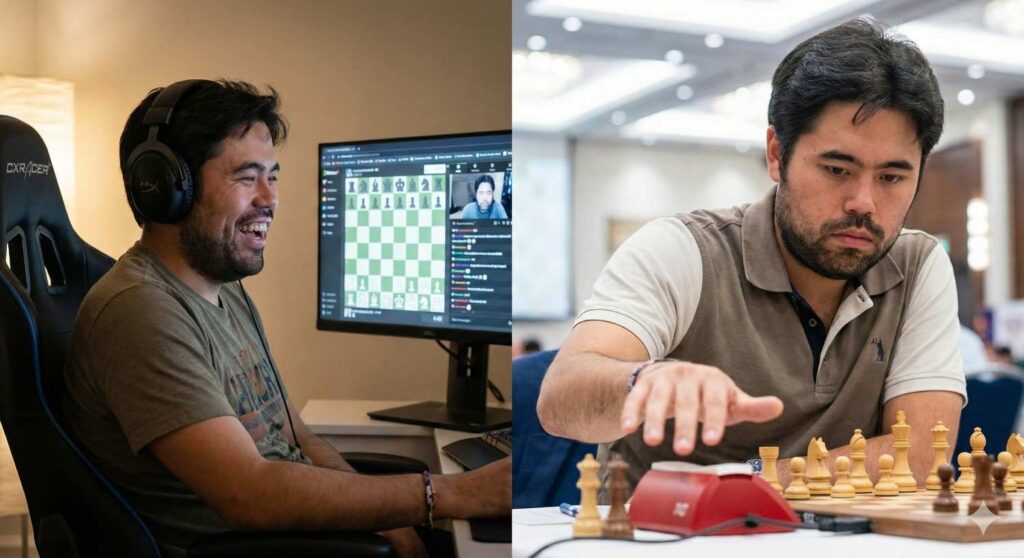 Hikaru Nakamura streaming chess and playing rapid games ranked number 2 in the world.